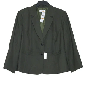 NWT Le Suit Women's Plus Size Two Button Pinstripe Pantsuit Green 24W B53 - Picture 1 of 23