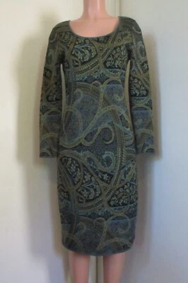 VESTIDO VAINA PERUANO CONEXIÓN ALGODÓN AZUL TAPIZ JACQUARD MANGA LARGA, M Foto 1 de 4