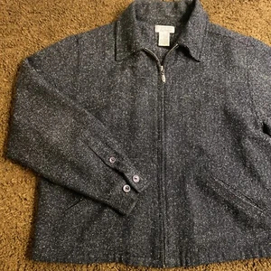 Chaqueta Blazer Christopher & Banks Negra Gris Talla L Cremallera Completa Acrílico Algodón Usada en Excelente Condición - Imagen 1 de 10
