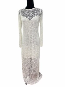 Marciano Guess Gr. M Häkel Overlay Kleid hinten offen V Ausschnitt volle Länge elegant - Bild 1 von 7