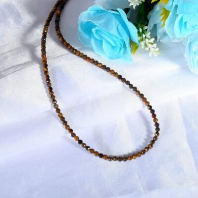 Collar de 18" con cuentas redondas facetadas ojo de tigre natural A+ de 2-3 mm Foto 1 de 4