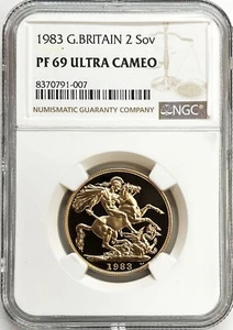 1983 GOLD GREAT BRITAIN 2 POUNDS SOVEREIGN PROOF COIN NGC PF 69 ULTRA CAMEO - Picture 1 of 2