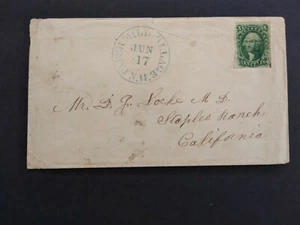 New Hampshire: Paper Mill Village 1850s #13, 10c Washington Cover to Calif, DPO - Picture 1 of 3