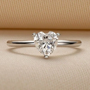 1.80Ct Heart Cut Diamond Solitaire Engagement Wedding Ring 14k White Gold Finish - Picture 1 of 5
