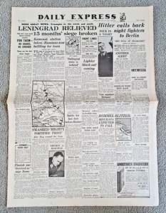 Daily Express Tuesday January 19th 1943 WWII Leningrad Relieved  P713 - Picture 1 of 7