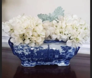 Chinoiserie Blue Large white Foot Bath Orchid Planter 15" 8" 5.5" G Millennial - Picture 1 of 4
