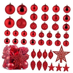 Christmas Ball Ornaments - 43pcs Shatterproof Christmas Tree Decorative Red - Picture 1 of 8