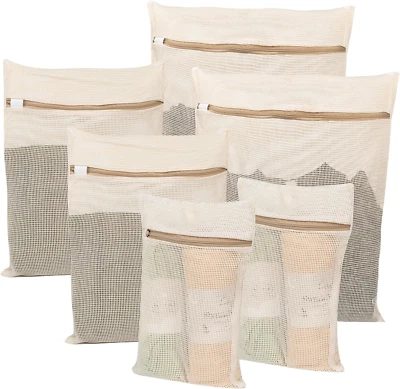 Набор из 6 сетчатых сумок для стирки из органического хлопка с молнией, прочные - Изображение 1 из 4