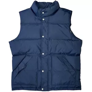 LANDS END 600 Fill Down Vest Size LARGE Navy Blue Puffer Quilted Snap Full Zip - Picture 1 of 11