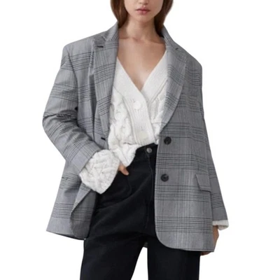 Chaqueta Blazer Zara S Mujer De Gran Tamaño Cuadros Gris Cuadros Cuadrada Ropa de Hombre Inspirada Foto 1 de 4