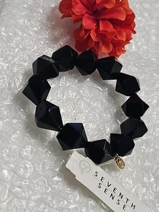Bracciale elastico perline sfaccettate cristallo nero ceco settimo senso - Foto 1 di 4