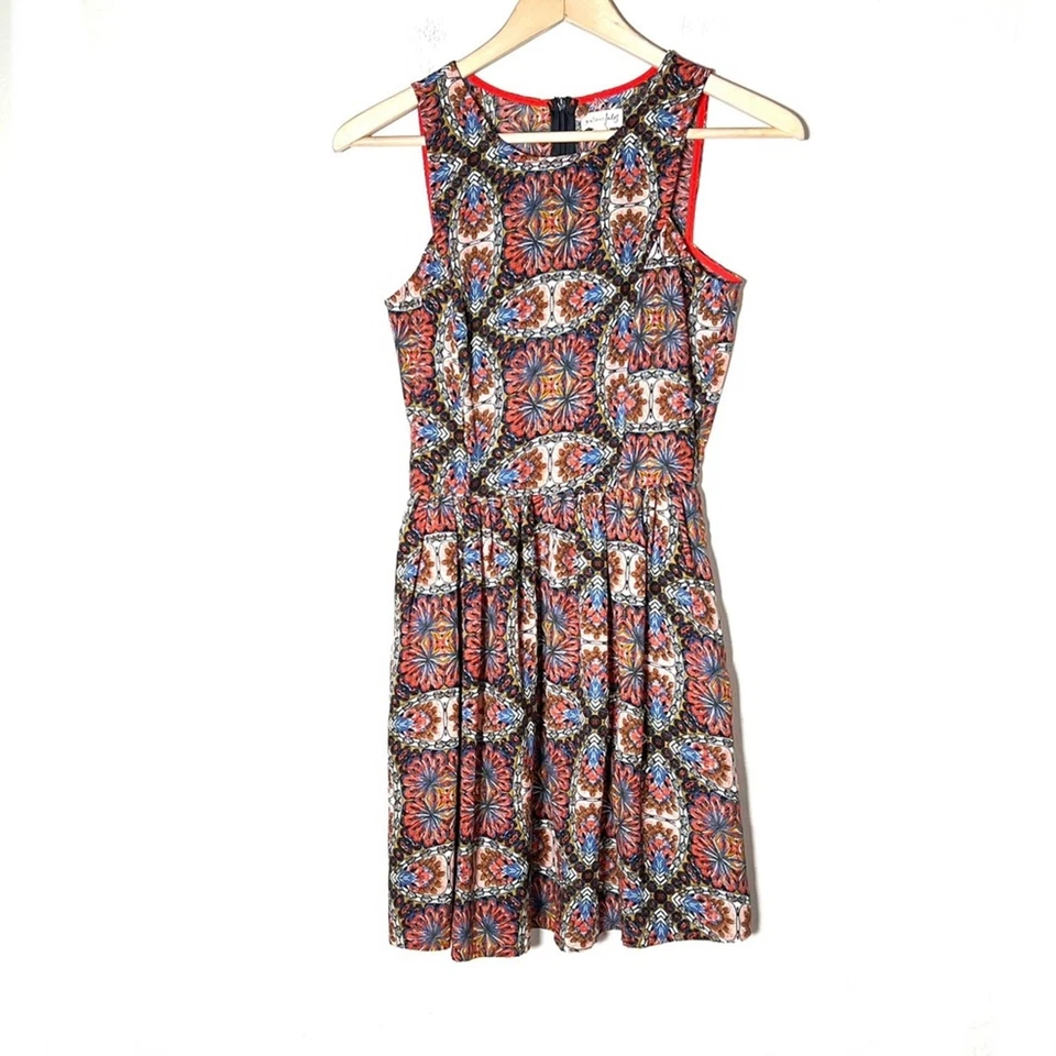 Maison Jules red and blue floral fit and flare dress size XS B183 - Image 1 of 4