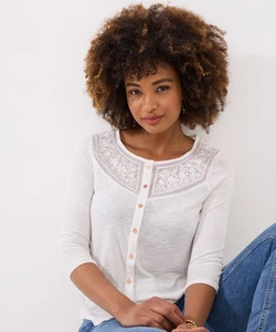 Joe Browns Women's Lace Panel Button Down Jersey Top - Picture 1 of 5