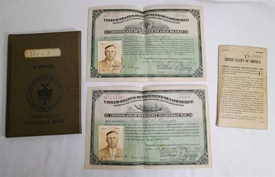 Antiguo Lote Náutico Libro Descarga Continua Ciudadano Marinero Tarjeta de Identificación Certificado Foto 1 de 4