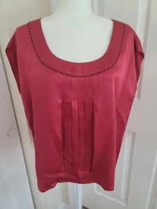 Talbots Petites NWT Pleated Cap Sleeve ?Silk Top Beaded Neckline Muted Red 16P - Picture 1 of 9