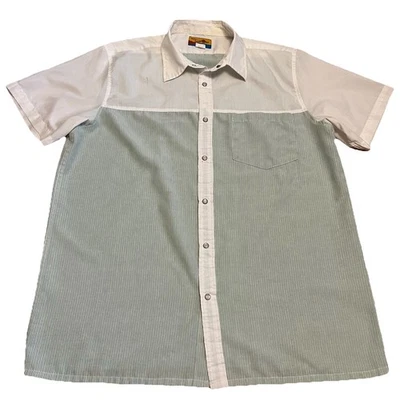 Haband Gold Coast Striped Pearl Snap Short Sleeve Shirt Green Western Men Large - Image 1 of 4