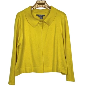 Cardigan maglione donna Per Se giallo cashmere ritagliato L Peter Pan colletto preppy - Foto 1 di 9