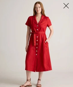QUINCE 100% European Linen Button Front Dress Terracotta Belted NWT - Picture 1 of 11