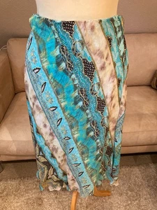 GIORGIO gonna donna elegante viscosa taglia 38 turchese beige fantasia elegante foderata - Foto 1 di 4