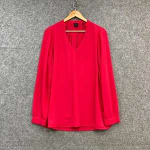 David Lawrence Blouse Top Womens 16 Red Long Sleeve V-Neck Shirt 2124 - Picture 1 of 9