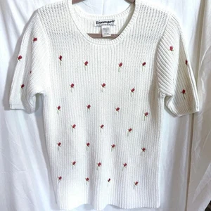 Vintage Serengeti  Pullover Rosebud Embroidered Sweater Sz Medium Coquette  - Picture 1 of 3