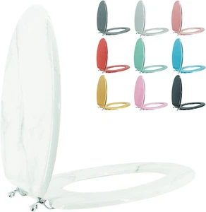 Elongated Toilet Seat Wood Prevent Shifting Elongated, Marble - Picture 1 of 4