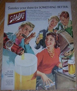 Schlitz Beer Vintage Satisfies Your Thirst 1956 Life Magazine Advertisement - Picture 1 of 1