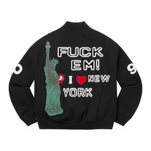 Chaqueta unisex universitaria de lana negra tejida acanalada a presión completa estilo turístico de Nueva York para hombre - Imagen 1 de 5