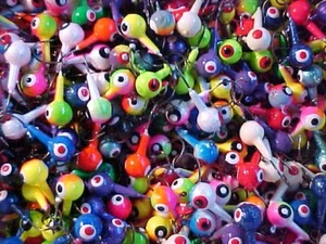 100 NEW FLOATING WALLEYE JIG HEADS ASSORTMENT  1/4  SIZE 2 HOOKS JIGS ice oz. - Picture 1 of 5