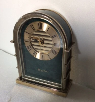 Bulova Archtop Jukebox Green Faux Jade Mantle Shelf Desk Alarm Clock. - Image 1 of 4