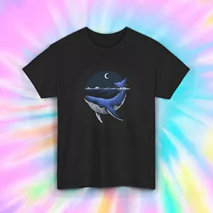 Whale Moon Shirt | Ocean Life Night Scene Graphic Tee | Marine Wildlife Gift - Picture 1 of 3