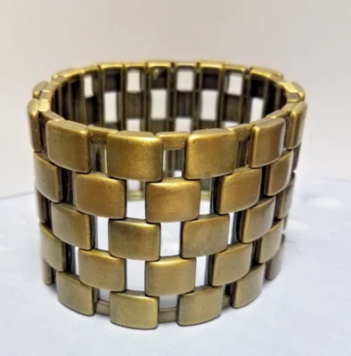 Vintage Gold Tone Metal Brass Stretch Wide Bracelet  Non Marked Non Magnetic Foto 1 de 4