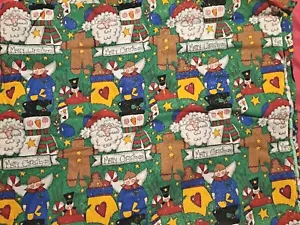 Tela de costura de Navidad 1 yarda X 44" dorado brillo Santa muñeco de nieve pan de jengibre - Imagen 1 de 5