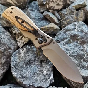 Fine Light Color Wood Handle Tactical Pocket Folding Knife Camping Survival Tool - Picture 1 of 6