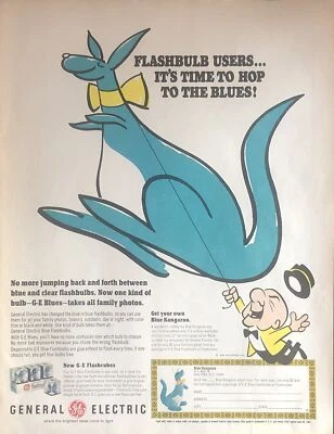 1965 GE Flashcubes PRINT AD Mr Magoo Blue Kangaroo VTG 1960s Time Hop To Blues Foto 1 de 4
