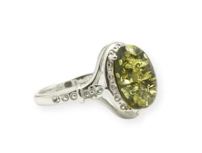 NATURAL BALTIC AMBER STERLING SILVER 925 Green Gemstone RING Certified & Box - Image 1 of 4