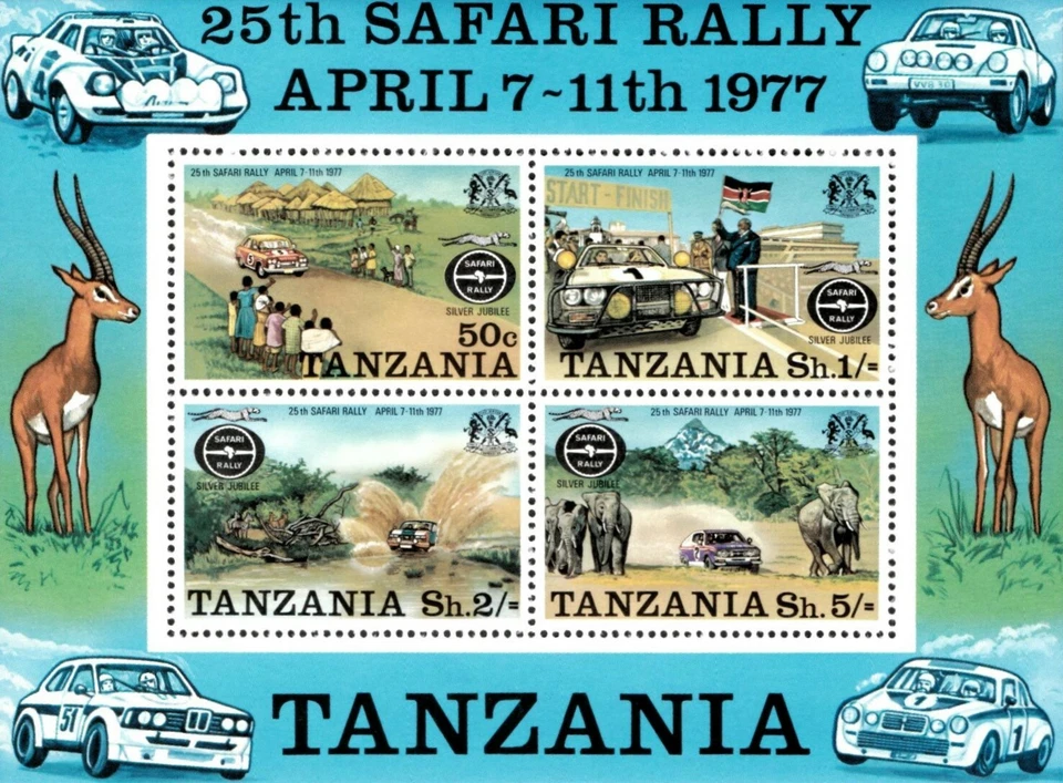 Tanzania 1977 - 25º Rally Safari, Carreras - Hoja de estampillas de recuerdo Scott 77a - MNH Foto 1 de 1