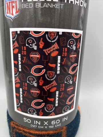 NFL Chicago Bears Fleece Throw Bed Blanket. 50x60in, Blue/Orange. 100% Polyester Cover