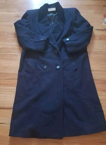 Vintage Jones NY Petite Medium Navy Blue Wool Long Velvet Collar double Breasted - Picture 1 of 14