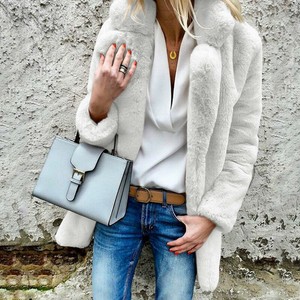 white fake fur coat