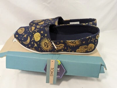 New In Box Toms Womens Alpargata Navy Gold Foil Celestial Star Moon Print Size 6 - Imagem 1 de 4