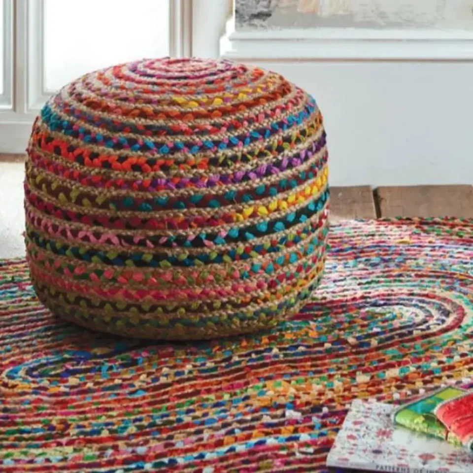 Chindi Pouffe Footstool Recycled Rag 50cm - Image 1 of 1