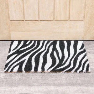 Natural coir black white zebra print outdoor door mat home decor accessories - Picture 1 of 2