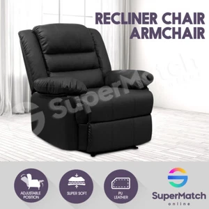 Luxury Recliner Chair Lounge Padded PU Leather Sofa Armchair Couch - Black - Picture 1 of 12
