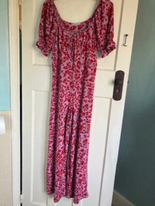 Blue Vanilla playsuit size 12 red/pink preowned GC, puff sleeves - Picture 1 of 6