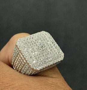 3Ct Round Cut Lab Created Diamond Cluster Men's Pinky Ring 14K White Gold Plated - Picture 1 of 4