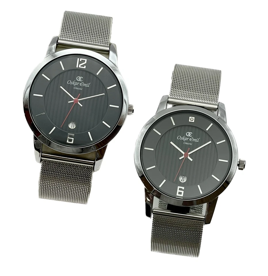 Oskar Emil Jupiter clássico fino mostrador em camadas relógio de qualidade prata malha listra - Imagem 1 de 1