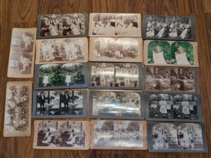 Lote de 17 tarjetas estereoscópicas REBANADAS DE VIDA AMERICANA niños familia foto antigua - Imagen 1 de 6