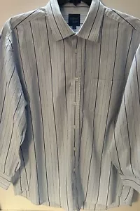 Men’s Size 16 1/2 (L) 32/33 Long Sleeve Blue Striped Haspel Button Down Shirt - Picture 1 of 4