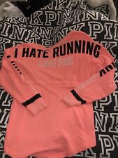 Victoria’s Secret PINK Varsity Crew Pullover i Hate Running Small Orange 
